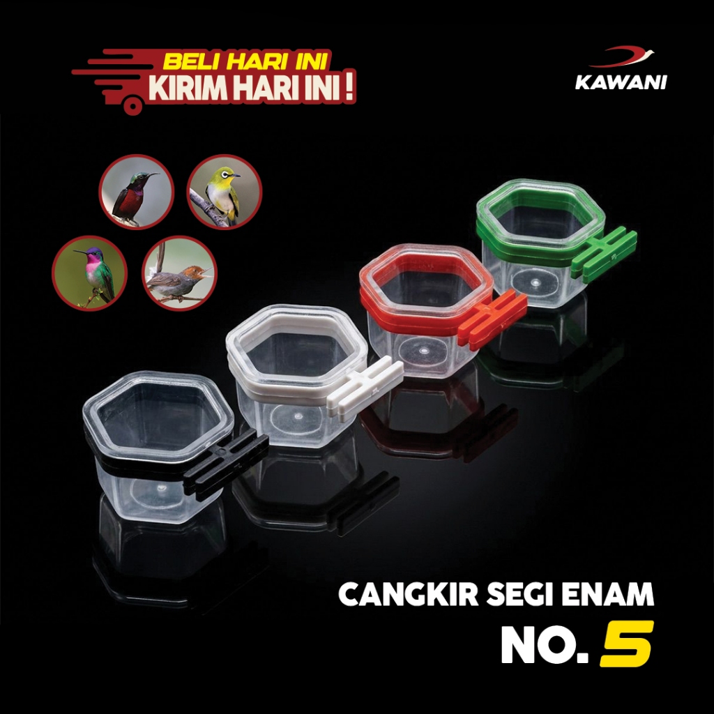 Cepuk Mika Segi 6 Burung Mini Tebal Wadah Makan Minum Nextar