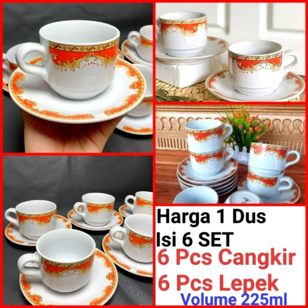 cangkir kopi cangkir set keramik gelas kopi keramik MAHKOTA MERAH harga satu dus (Isi 6 set) Lilia