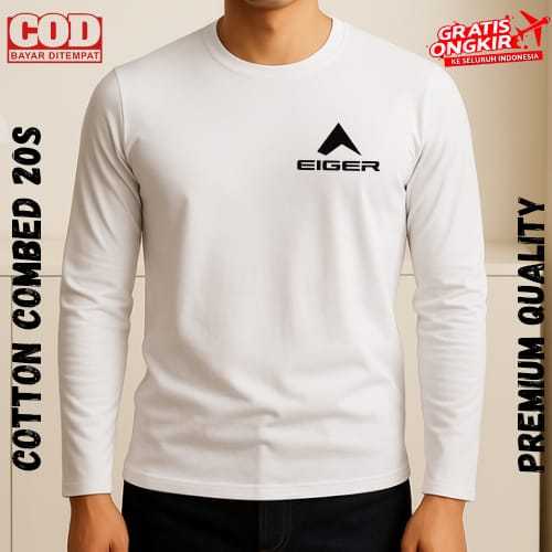 Baju Kaos Lengan Panjang  (PROMO COD) Kaos Distro Lengan Panjang Pria Wanita Eiger kiri Logo Black -