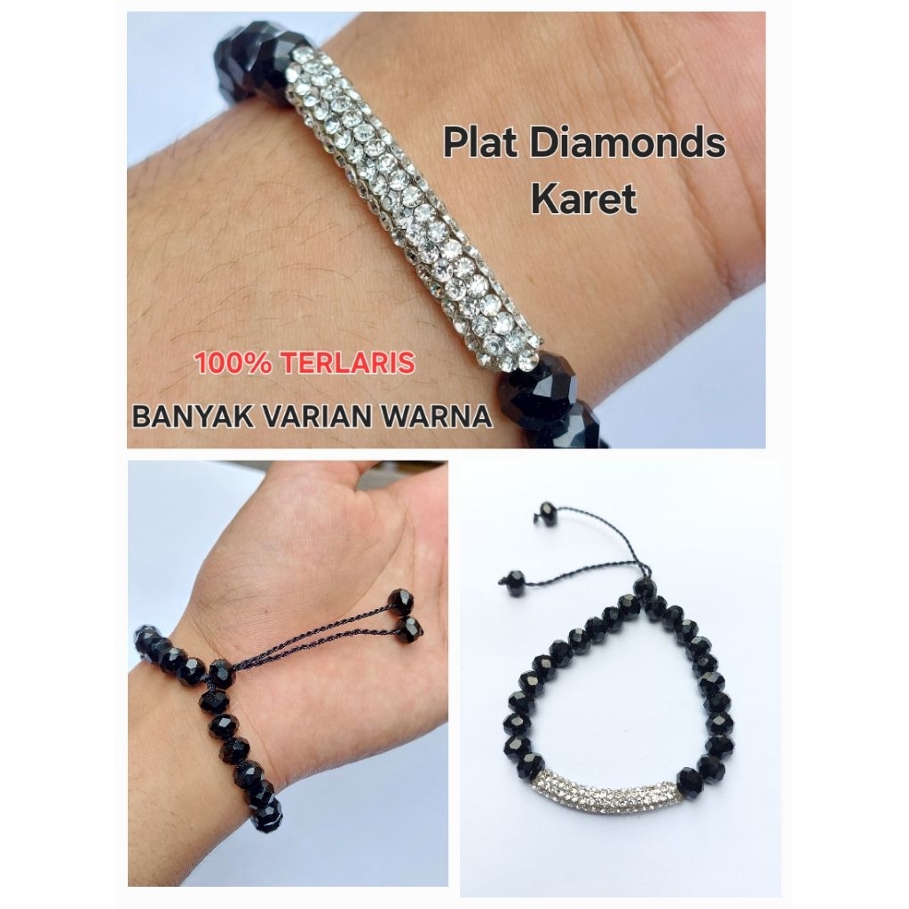 TERLARIS  Gelang Kristal Ceko Pakai Plat Diamonds Karet - Gelang Crystal Anak anak & Dewasa Tali Ser