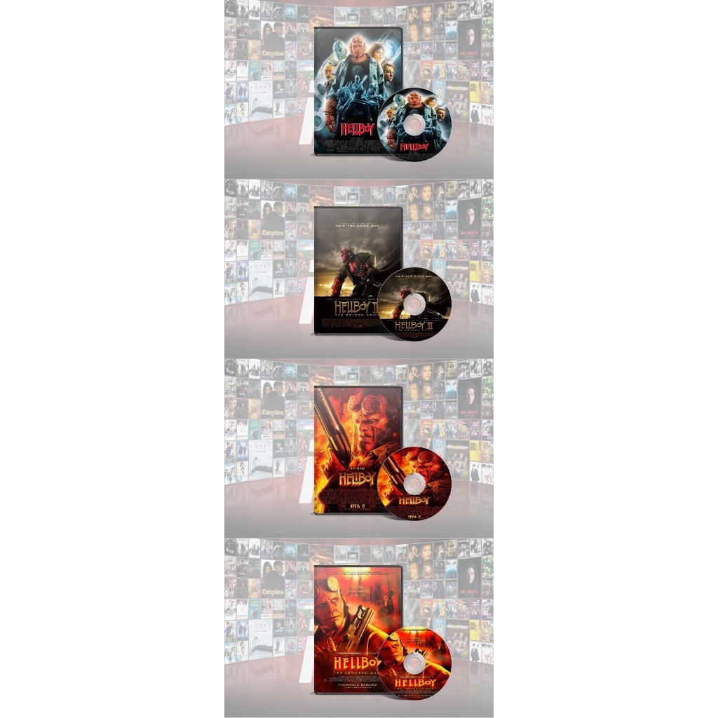 DVD Hellboy (2004) + DVD Hellboy II The Golden Army (2008) + DVD Hellboy (2019) + DVD Hellboy The Cr