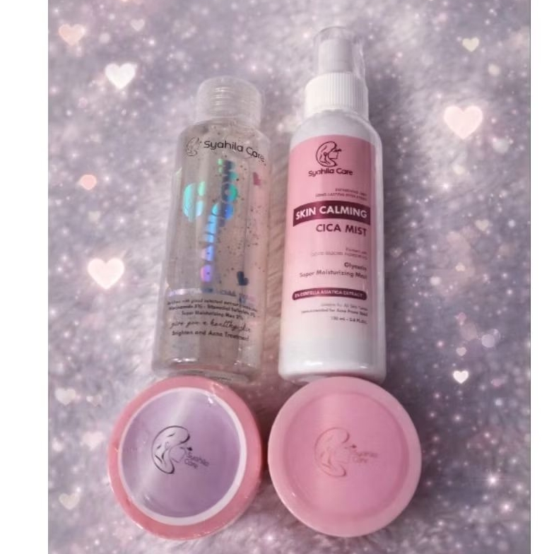 paket (rainbow syahila care, toner calming syahila care, night cream syahila care, day cream moiztur