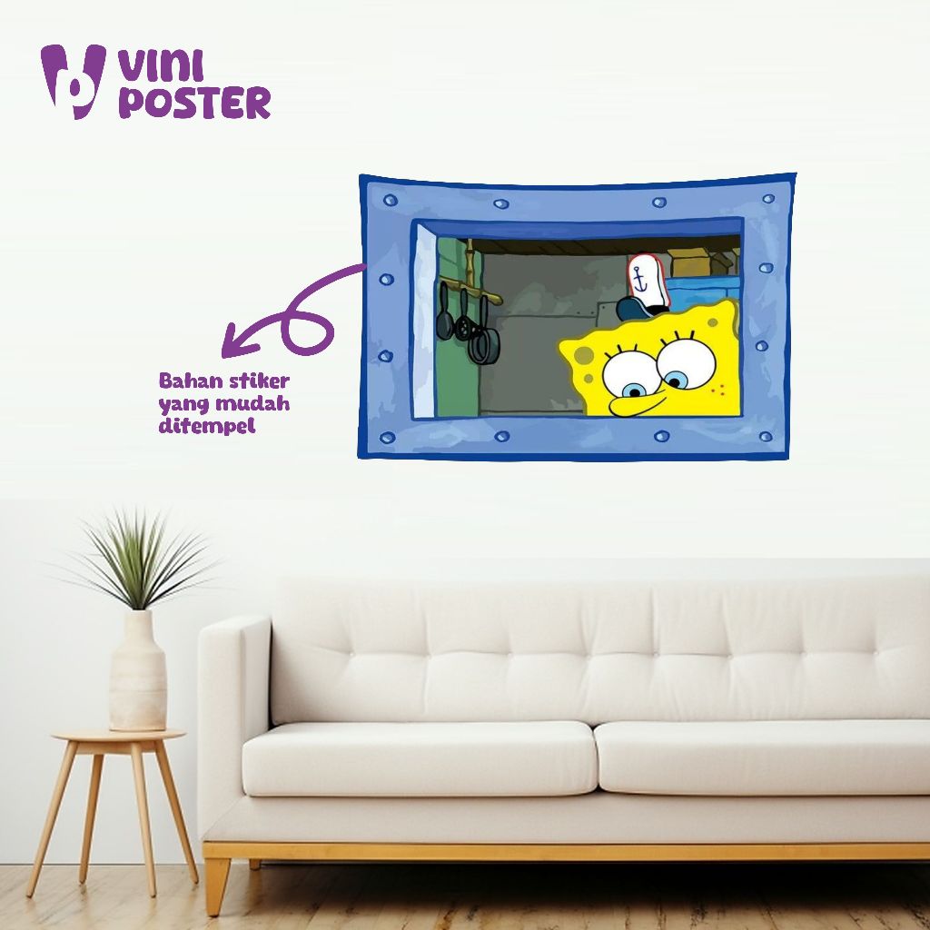 STIKER POSTER SPONGEBOB, SQUIDWARD, CAPTAIN, MOONEY ANIMASI JENDELA