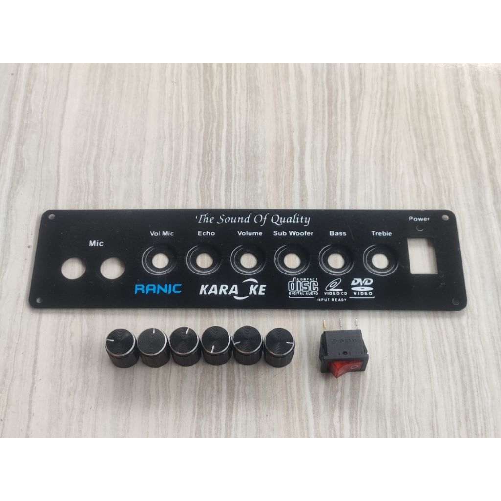 Kit Panel Speaker Aktif Besi 6 Lubang Plus Knop Aluminum Dan Saklar