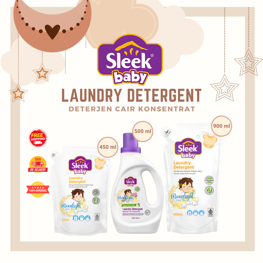 Sleek Baby Laundry Detergent Botol 500ml Refill 450ml - Detergen Cuci Baju Bayi