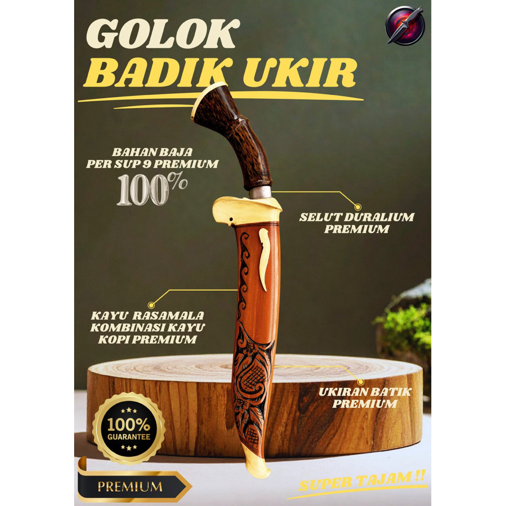 [PERKAKAS ORIGINAL] GOLOK KEBUN BADIK UKIR PREMIUM GOLOK BAJA SUPER TAJAM Baja SUP9 Asli Original