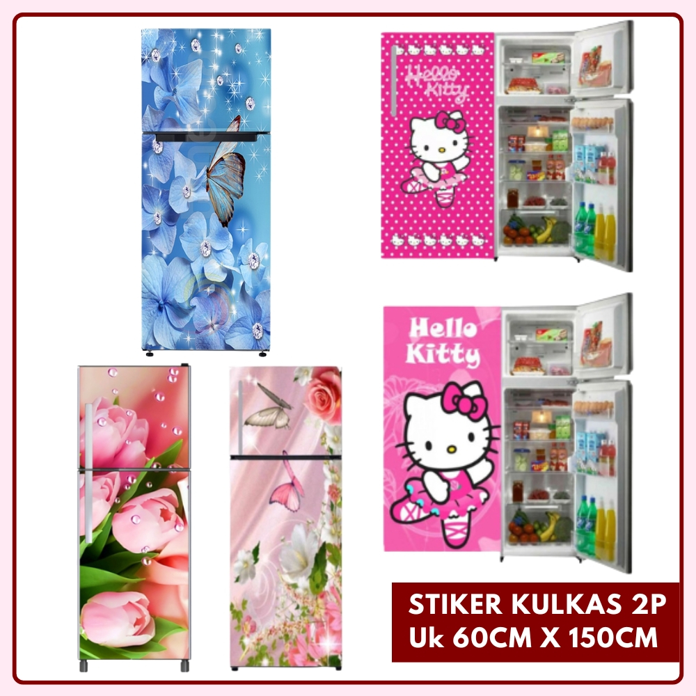 Stiker Kulkas 2 Pintu Full Body Sticker Kulkas Glossy Vinyl Anti Gores Motif Bunga Aesthetic