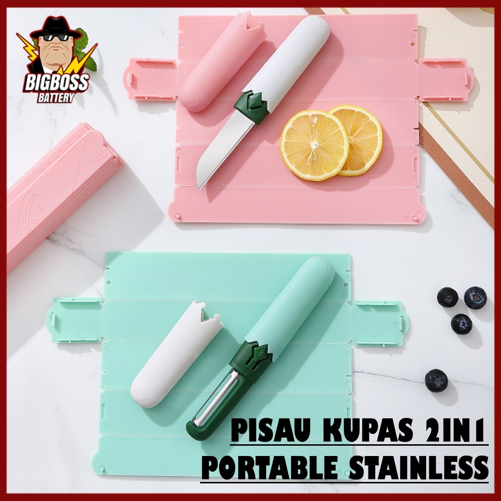 Pisau Peeler 2 in 1 Lipat Portable Stainless Steel Alat Pengupas Buah Sayuran Multifungsi Tajam Kitc