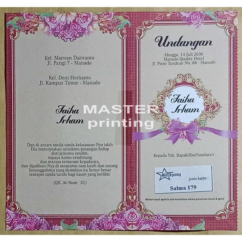 Salma 179 Spesialis cetak undangan Pernikahan & Khitan murah 1000 an