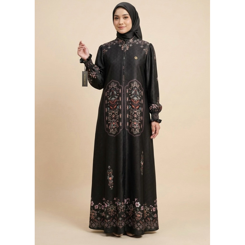 Gamis Wanita Hitam Motif Elegan Dress Muslim Panjang Lengan Panjang Gamis Kondangan