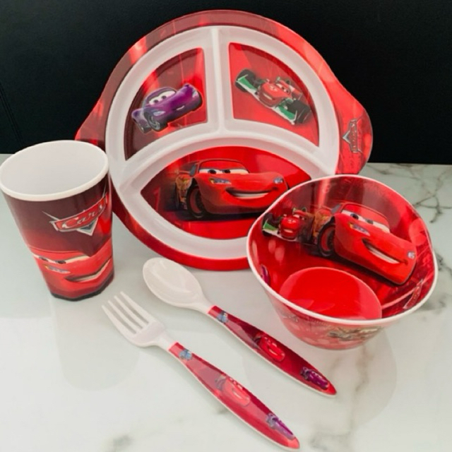 paket 4in1 piring melamin set karakter twins star melody pink mangkok bowl melamine anak kado mug