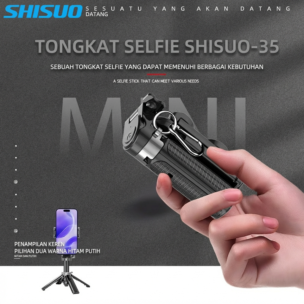 Tongsis Narsis SHISUO JC35, Tripod Standing Portabel Terbaru untuk Travel, Universal untuk HP, Putar