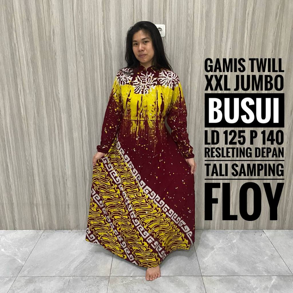 Baju Gamis Orang Tua Wanita Dewasa Jumbo Syari Lebaran Kekinian Twill Ori Pekalongan Busui Friendly 