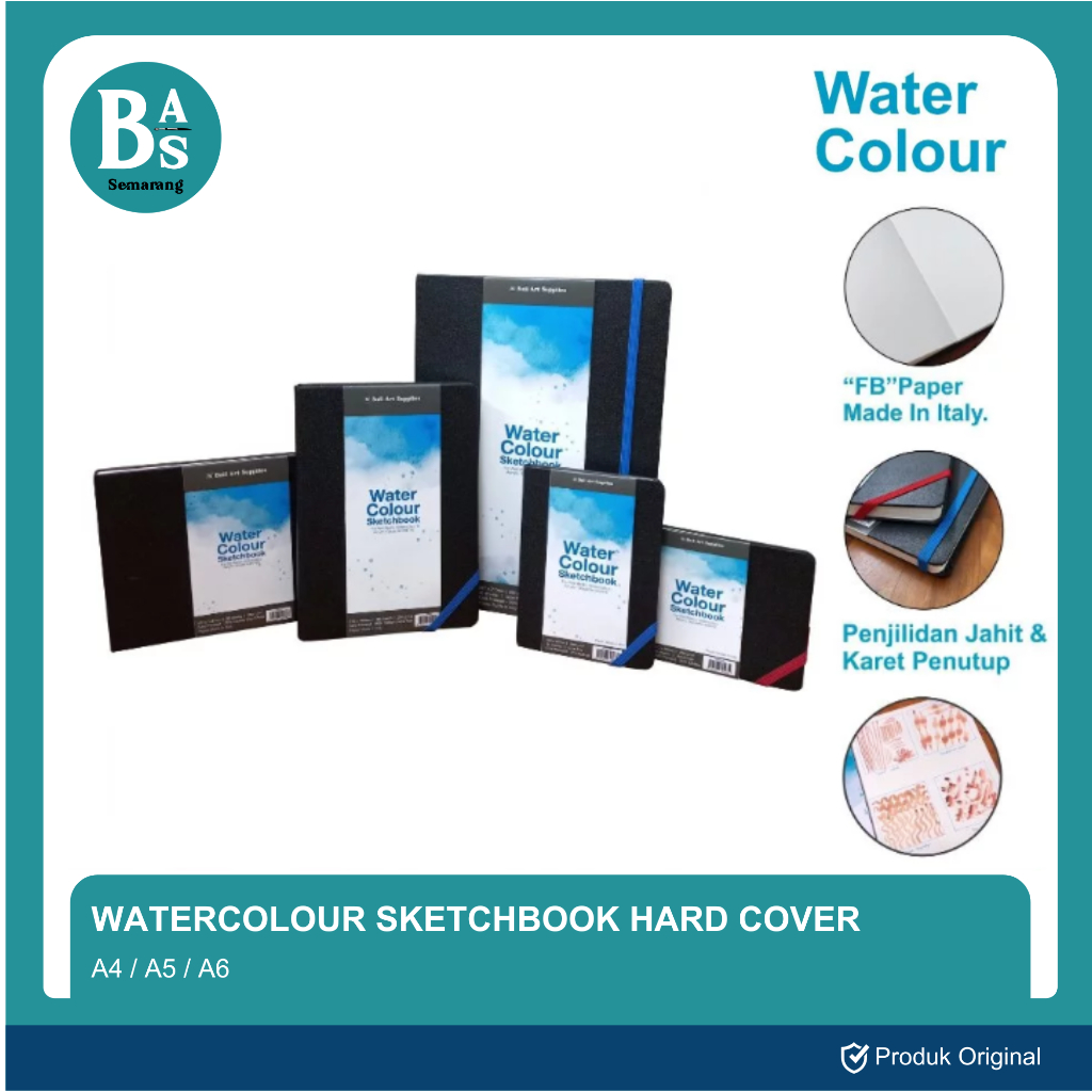 Watercolor Sketch Book Hard Cover in Sewing Binding 30 Lembar - 200gsm A4/A5/A6 - BAS Semarang