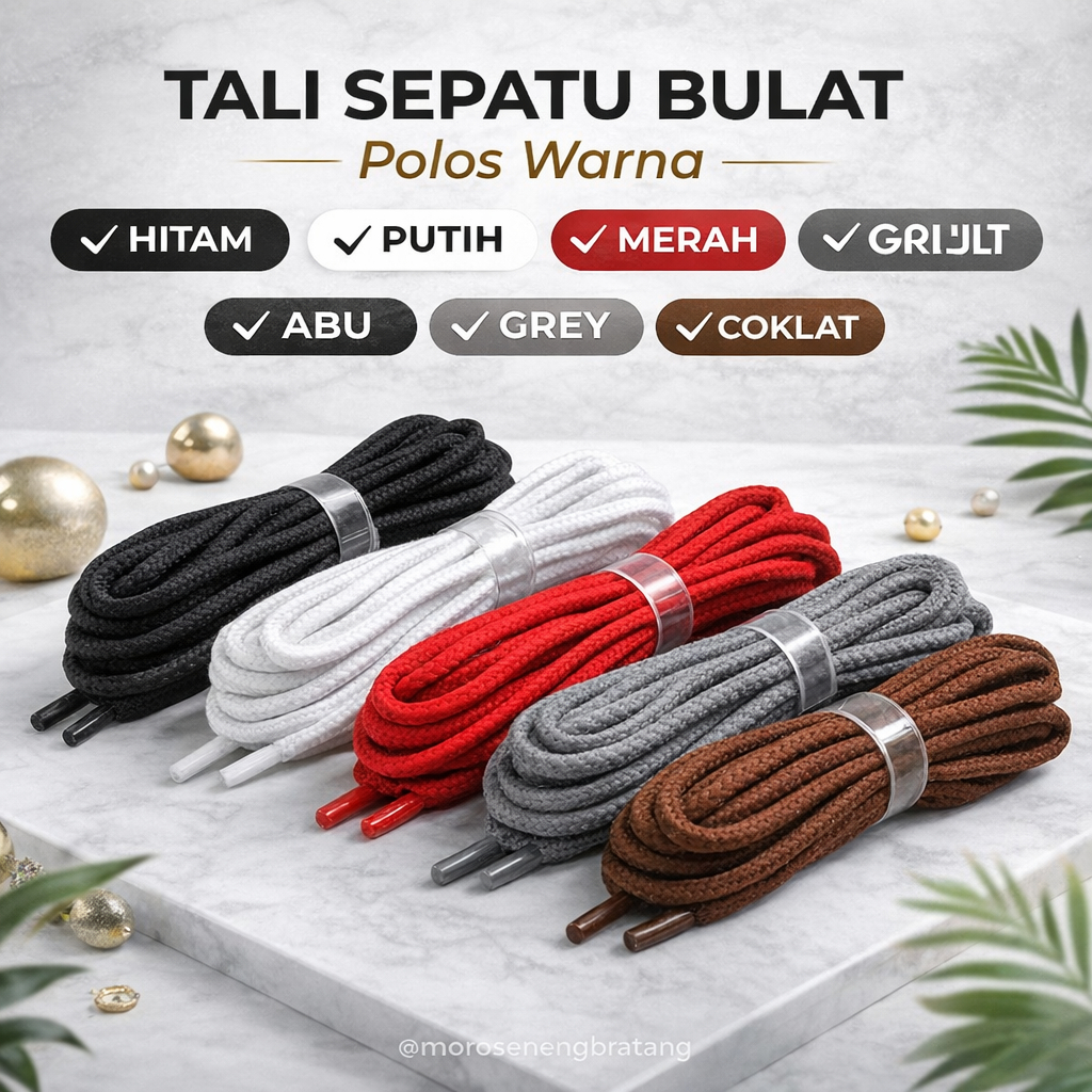 Tali sepatu BULAT polos warna HITAM PUTIH MERAH ABU COKLAT