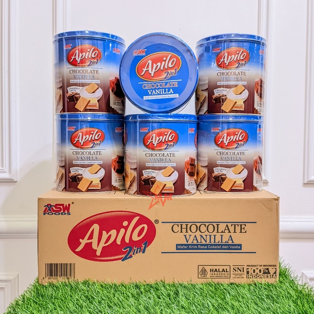 (1 DUS) Apilo 2 in 1 Chocolate Vanilla Wafer Kaleng 290g isi 6