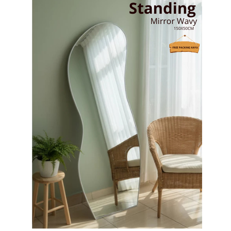 Standing Mirror Wavy  Aluminium Frame / Cermin Full Body /CERMIN STANDING MIRROR DEKORASI RUMAH CERM
