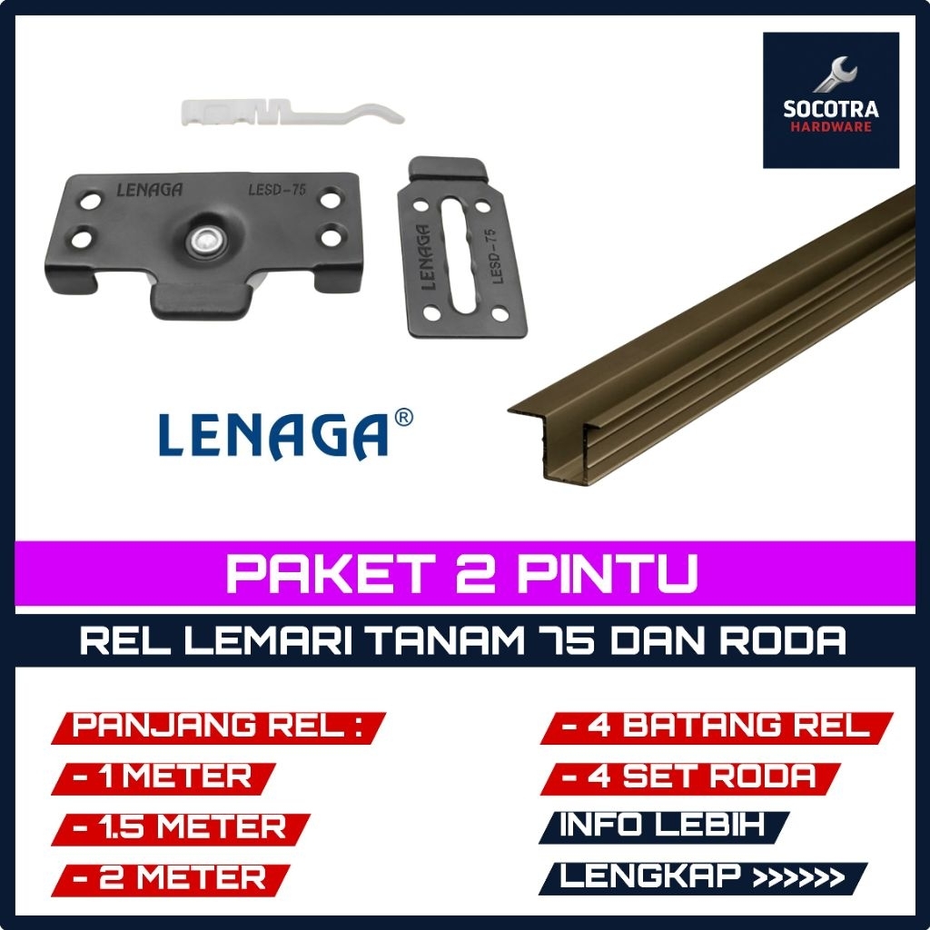 [ 2 Pintu ] Rel Lemari Sliding 2 Pintu 1/1.5/2 Meter Rel LAS - 75 Lengkap Dengan Roda Lemari Geser L