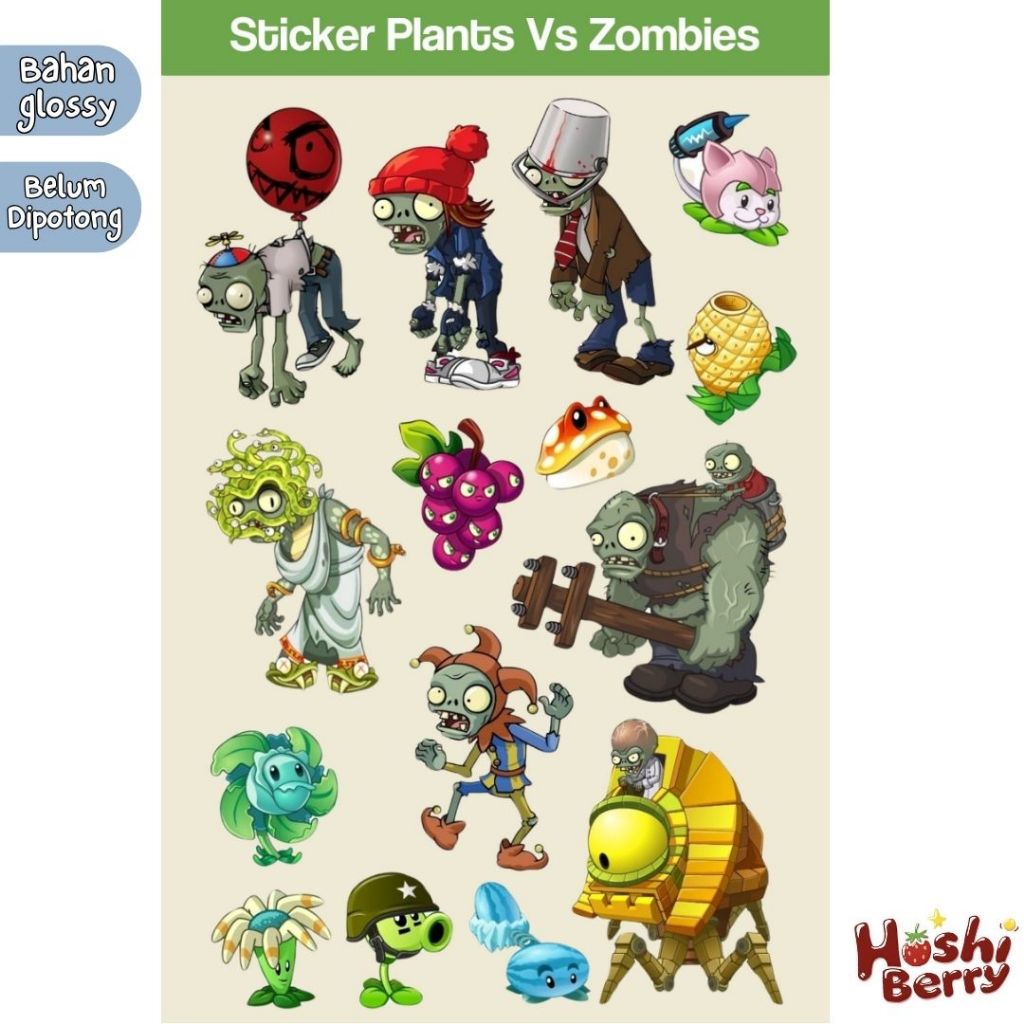 Stiker PLANTS ZOMBIE Custom 10x15cm - Aesthetic Keren HP & Laptop - HoshiBerry| Wajib Baca Deskripsi