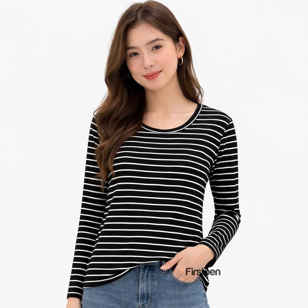 Kaos Salur Garis Stripe Lengan Panjang Wanita Warna 2