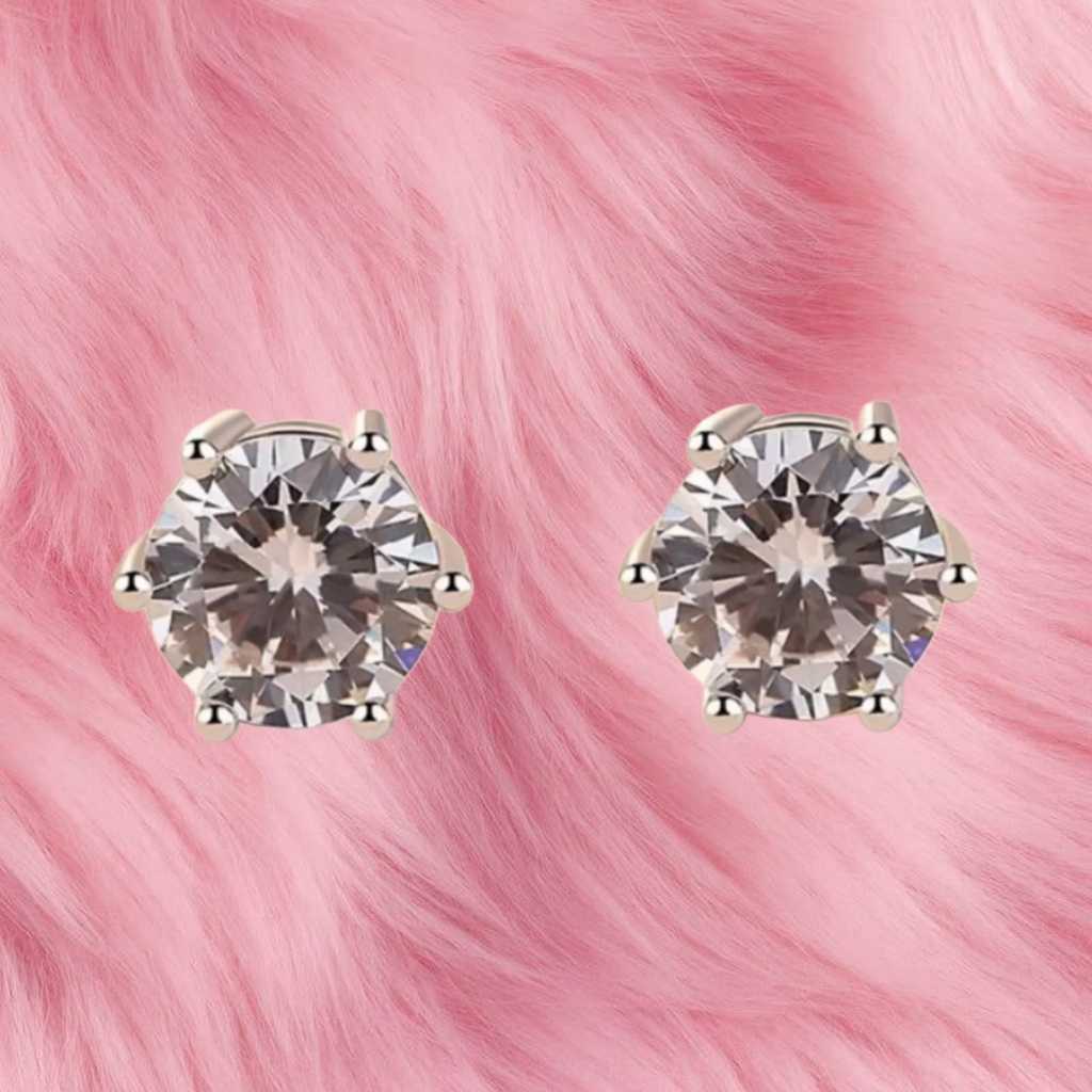 Anting Titanium Pria Wanita Kristal Bulat Elegant