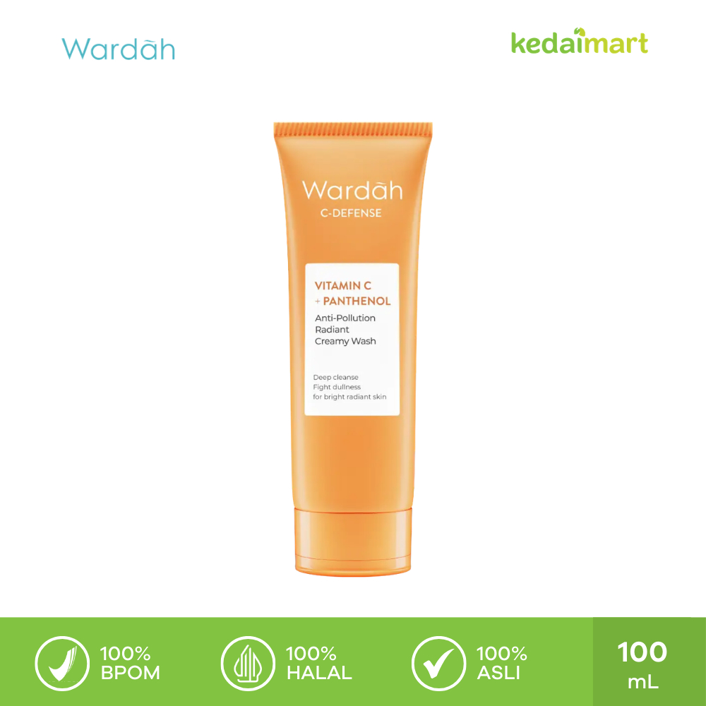 Wardah Sabun Cuci Muka Creamy Wash C-Defense Vitamin C + Panthenol Anti-Pollution Radiant 100 mL