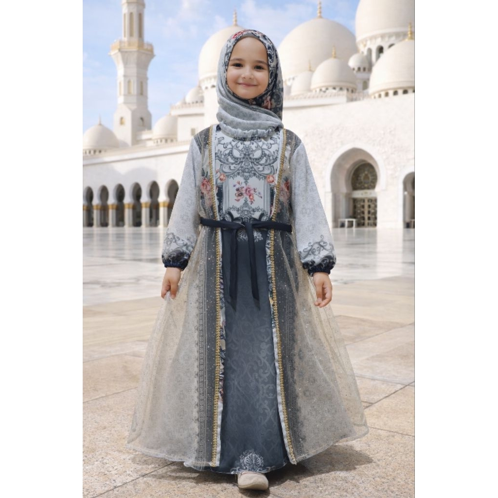TERLARIS GAMIS ANAK SULTAN CERUTY BABYDOLL SET HIJAB ANAK PEREMPUAN USIA 4-11 TAHUN