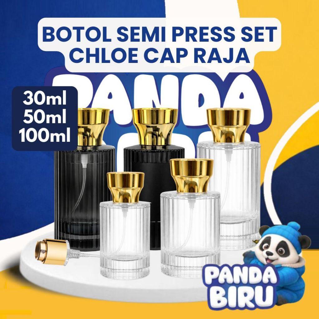 Botol Parfum Semi Press Set Chloe Cap Raja Gold 30ml 50ml 100ml | Bottle Parfume | Panda Biru