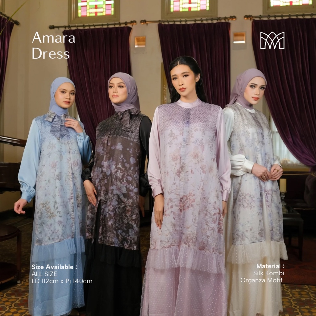 Mayang Collection - Amara Dress & Tunik Silk Kombinasi Organza Motif Premium (G03537)