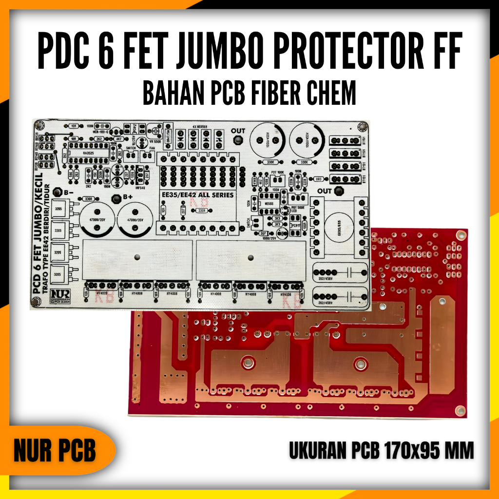 PCB PDC 6 FET Jumbo Inverter Protector Flip-flop 12V EE35 EE42 Fiber/Pertinax 17x9.5cm DIY PDC--006