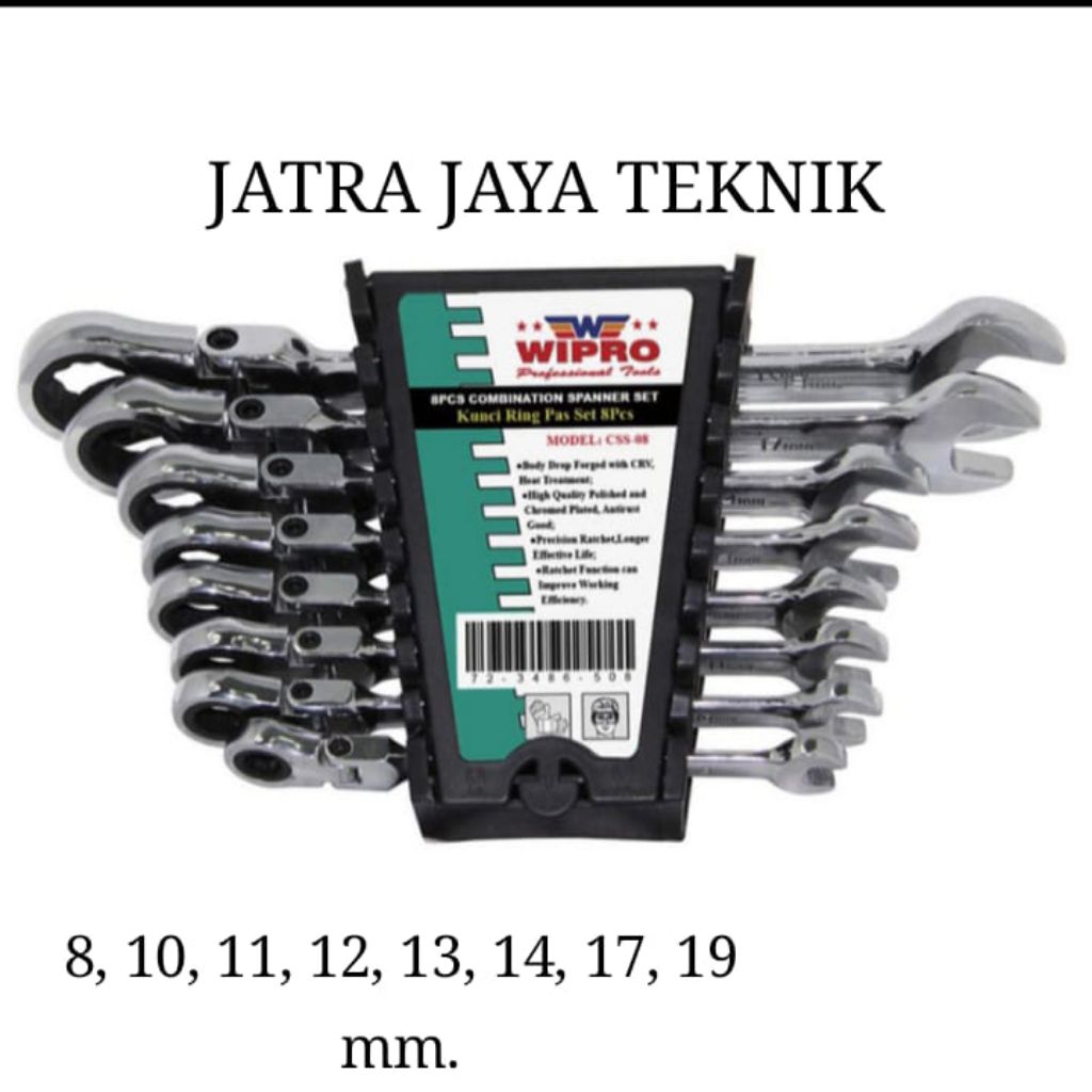 Kunci Ring Pas Rachet fleksibel Set 8 Pcs WIPRO Original