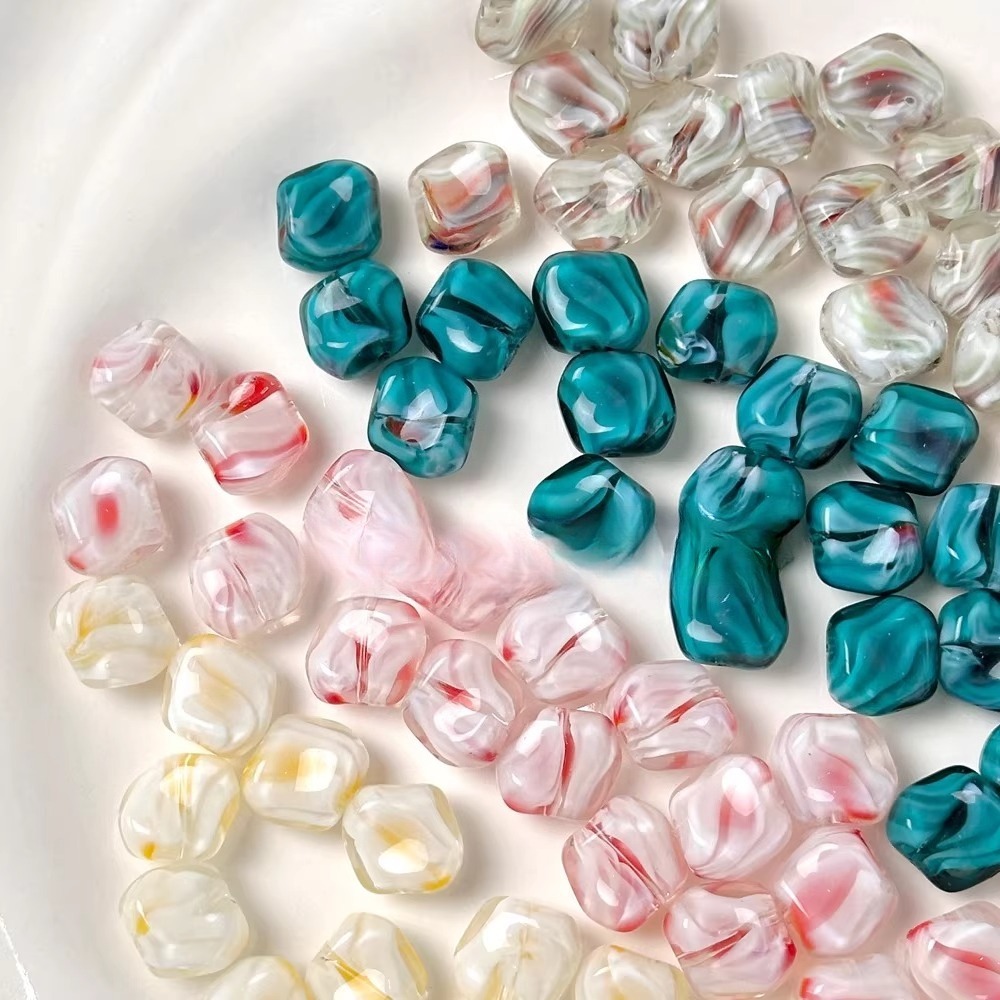 5pcs  Colored glass beads, stained ice block straight hole drop beads. DIY handmade bracelet, neckla