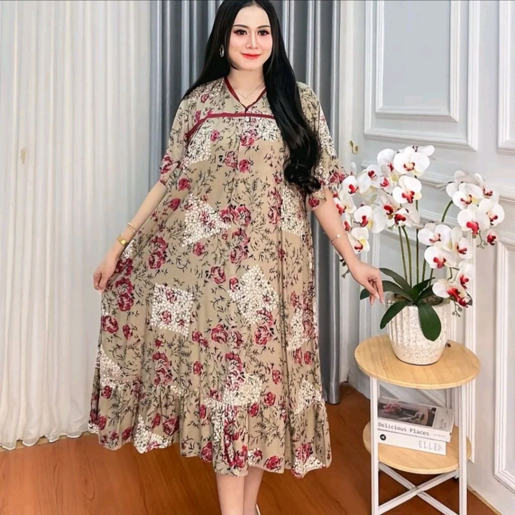 Daster Malika Ld 130 Rayon Motif Kekinian Desain Nyaman untuk Ibu Hamil dan Menyusui