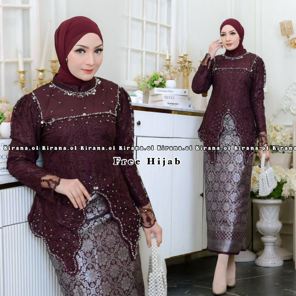 (FREE HIJAB) KIRANAOL - KEBAYA PAYET MODERN AMIRA- BAJU KEBAYA - KEBAYA TILE PAYET - KEBAYA HITAM - 