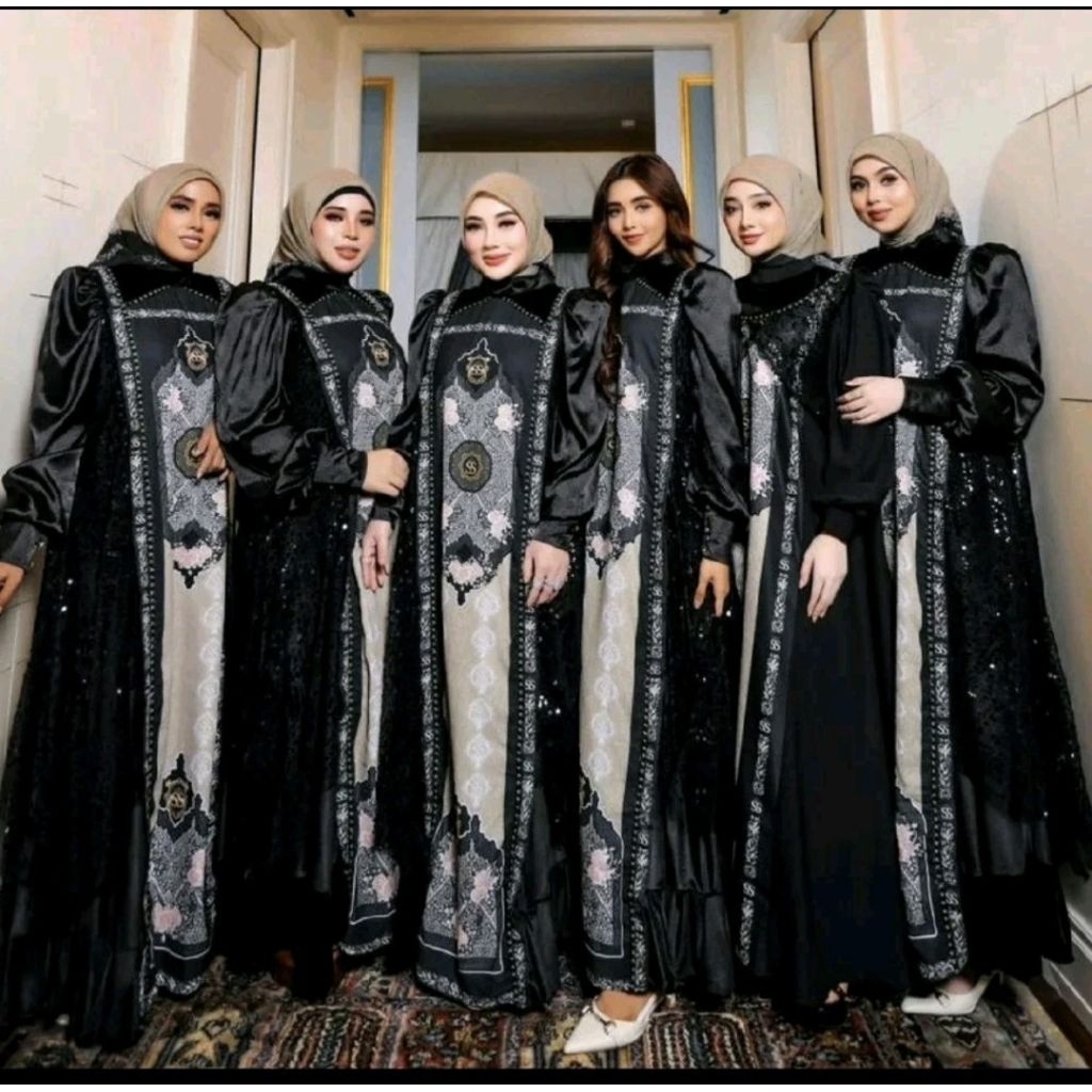 GAMIS SARIMBIT MAWADAH HITAM MEWAH DENGAN DETAIL BORDIR ELEGAN