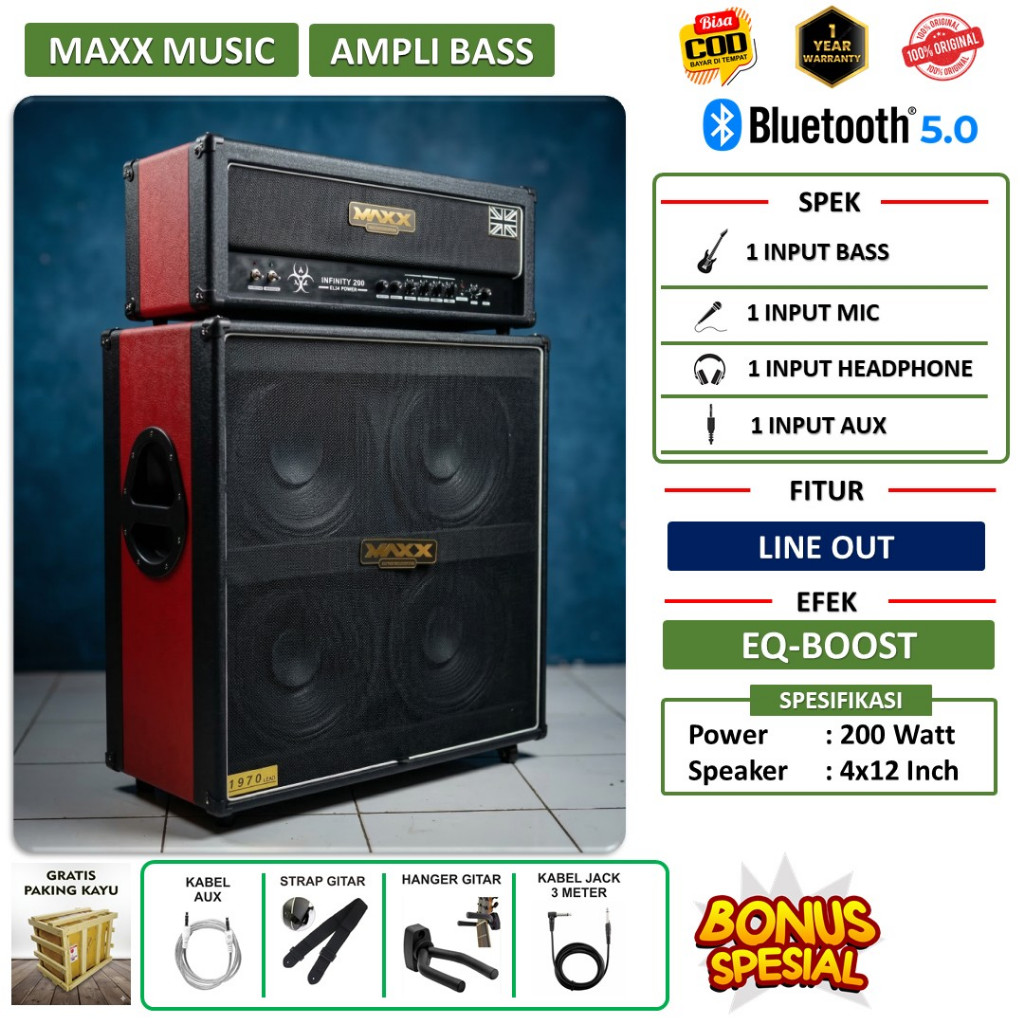 Ampli Bass & Gitar Bluetooth Original bisa untuk karaoke 4x12 Inch 3 Input Maxx Engineering Head Cab