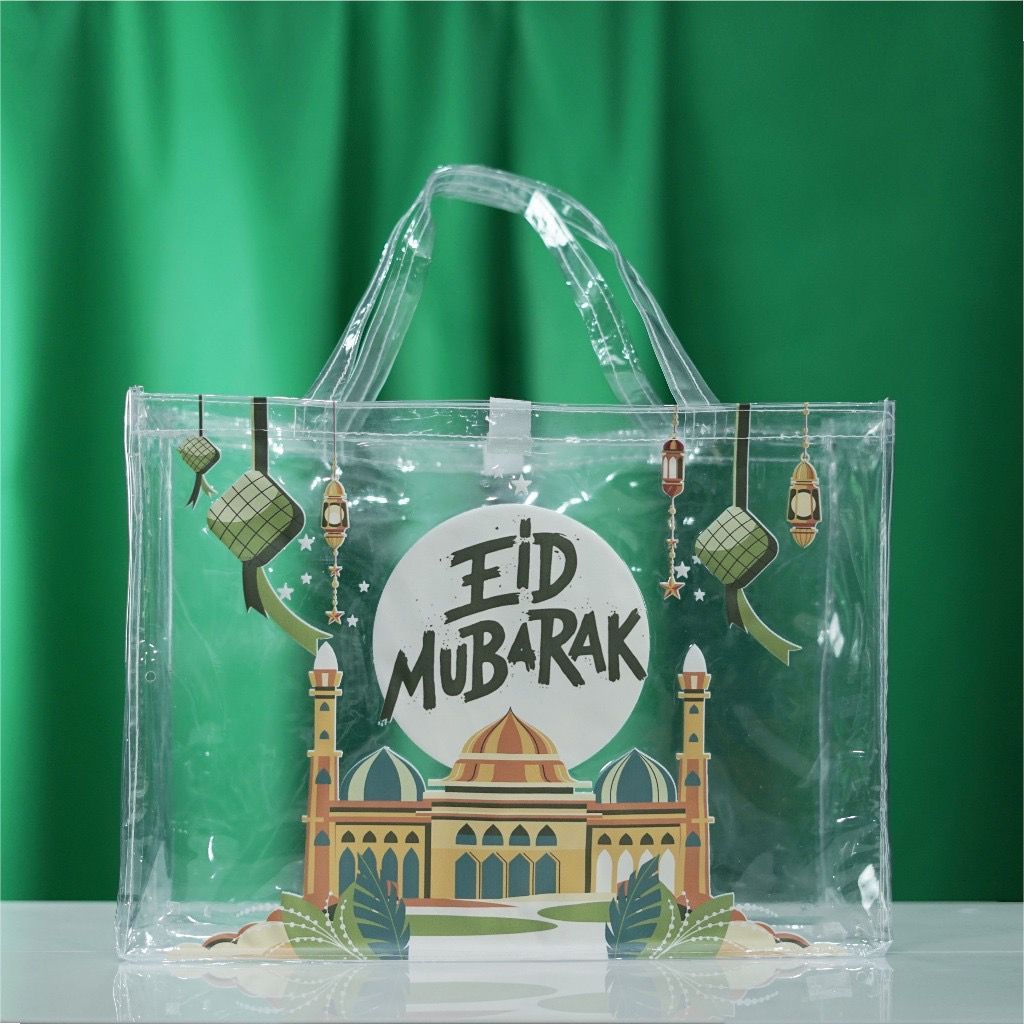 Tas Parcel Lebaran idul Fitri Mika Print Transparan Ukuran Jumbo Muat Sembako Ready Stock Siap Kirim