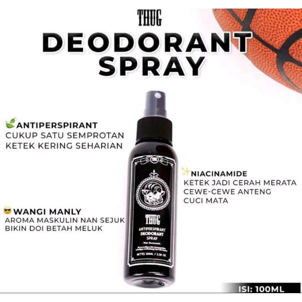 Paket Thug Deodorant Spray Antiperspirant 100ml dengan Niacinamide
