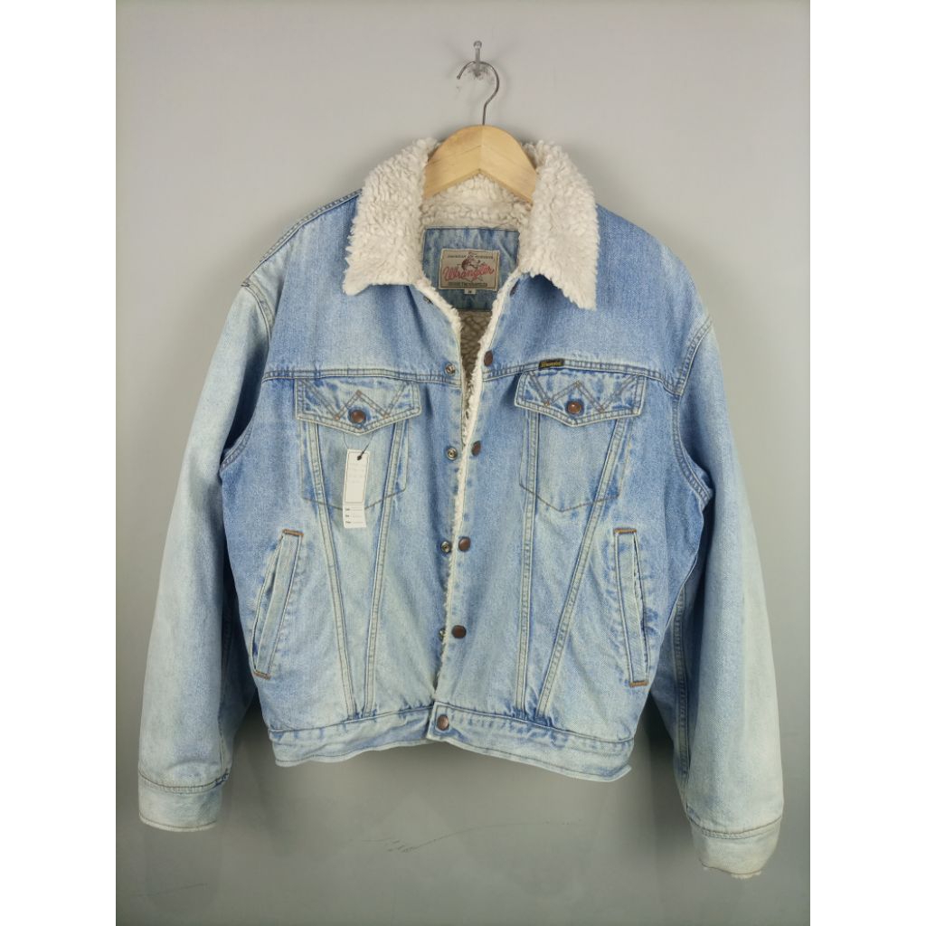 Jaket Jeans Wrangler American Cowboy Vintage_Jaket Wrangler Jeans Sherpa_Biru Washing_Size M-L