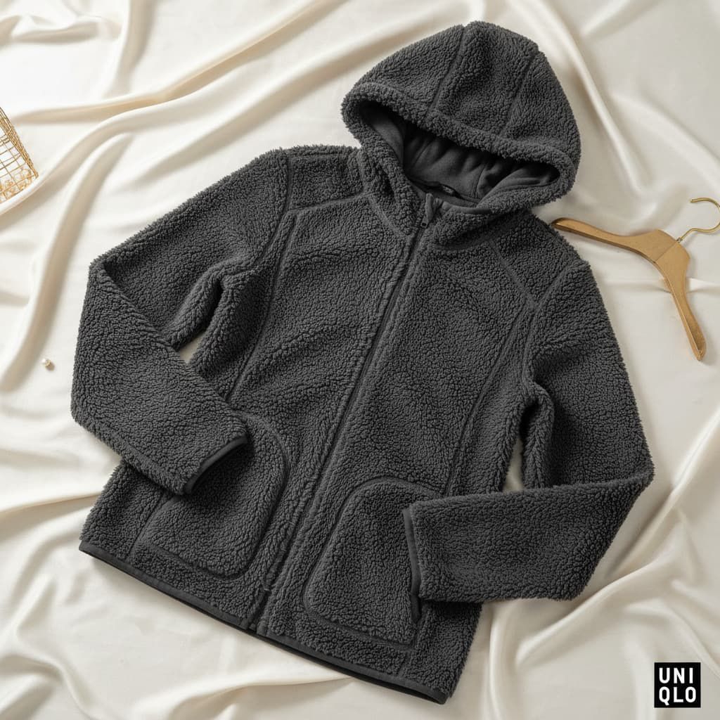 Uniqlo Sherpa + Polar Tebal Jacket Bolak Balik Reversible Feminim