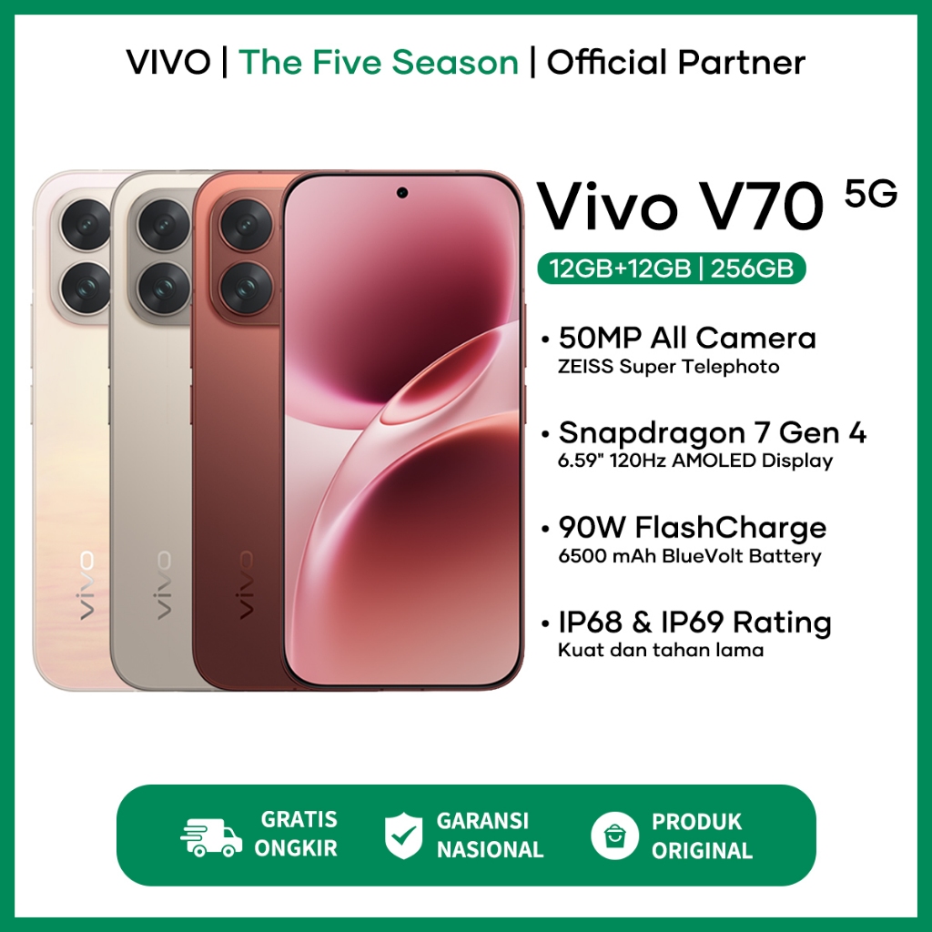 HP Vivo V70 5G 12/256 RAM 12GB+12GB Extended ROM 256GB 6500mAh Battery 100% Original Garansi Resmi