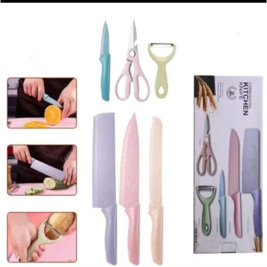 et Pisau Dapur 5in1 Pisau Pisau Roti Pisau Buah Gunting Dapur Pengupas Buah Kitchen Knife Set