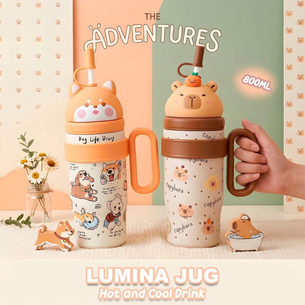 LUMINA JUG Tumbler Botol Minum Karakter stainless steel TS09 800ml JumboJug Tahan Panas Dingin Porta