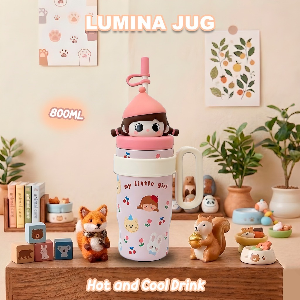 LUMINA JUG Tumbler Botol Littel Girls stainless steel TS09 800ml JumboJug Tahan Panas Dingin Portabl