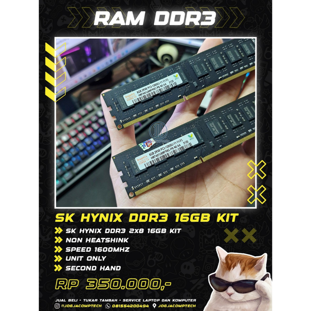 Ram SK Hynix ddr3 2x8 16gb kit 1600mhz PC12800 Longdimm Dual Channel