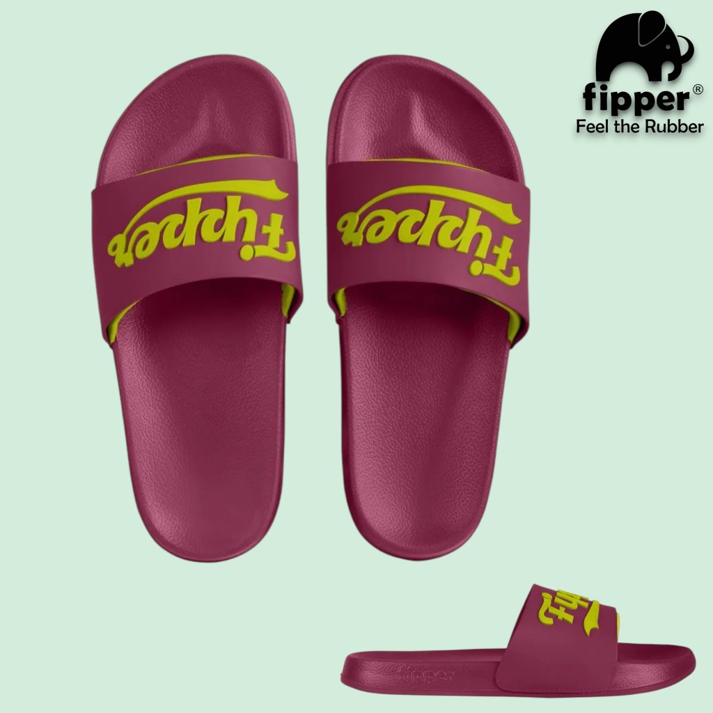 FIPPER - SLIP ON ACE Maroon / Green Neon / Green Neon - Sandal Slide Pria / Wanita