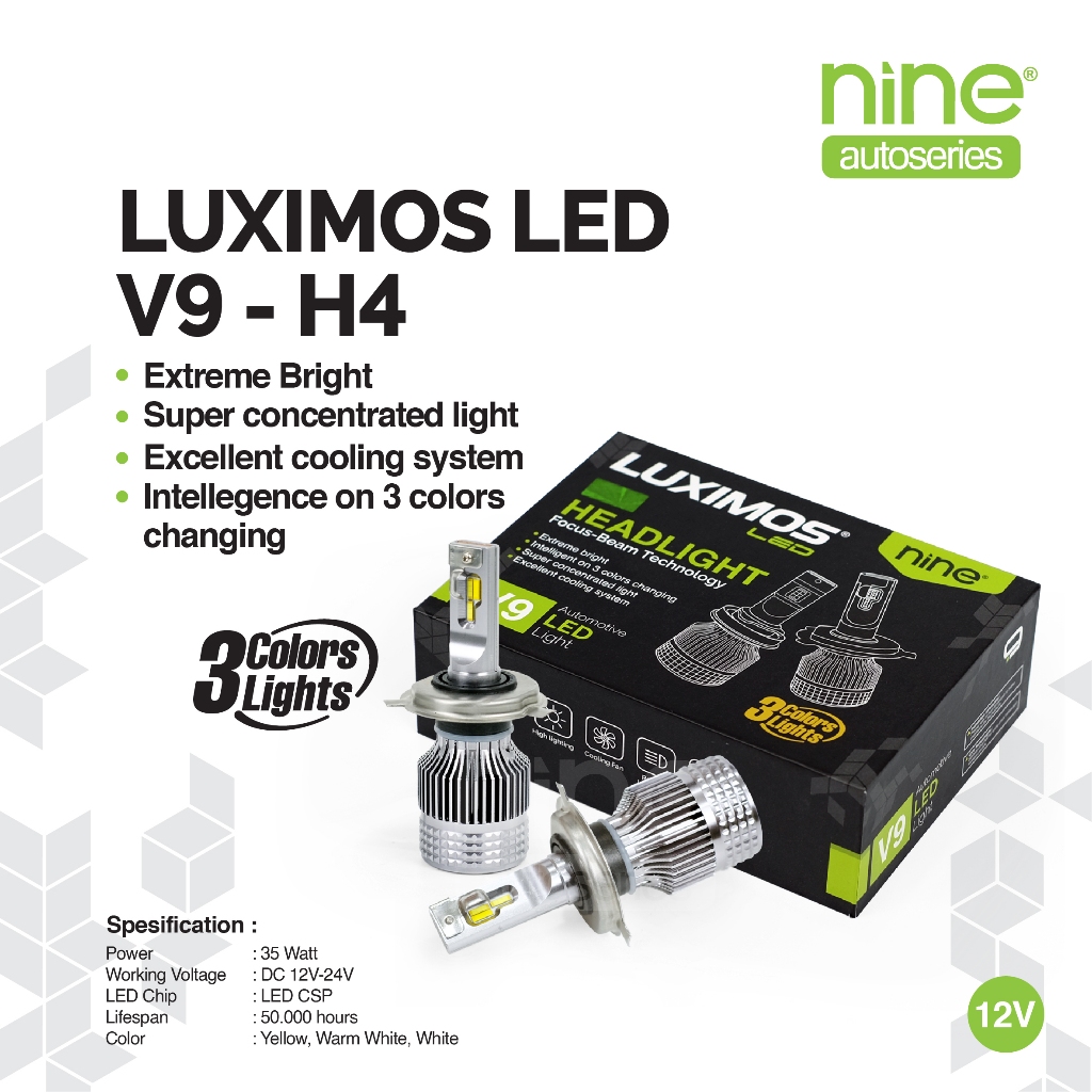 LUXIMOS Lampu Utama Mobil H4 H11 LED 72W Foglamp Tembus Hujan Kabut Super Terang V9 - NINE MEDAN