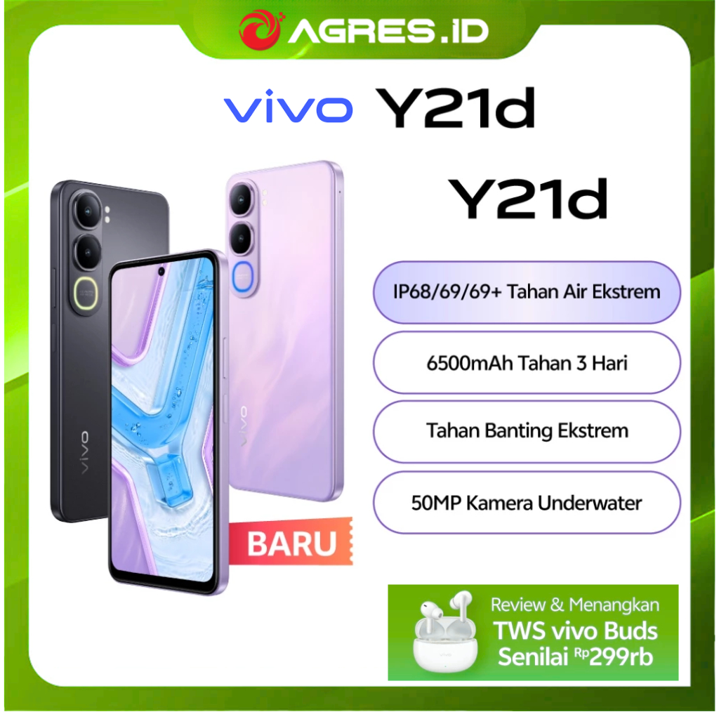 VIVO Y21D 8GB 128GB - 6500 mAh Baterai - 50MP Kamera - Tahan Air Ekstrem