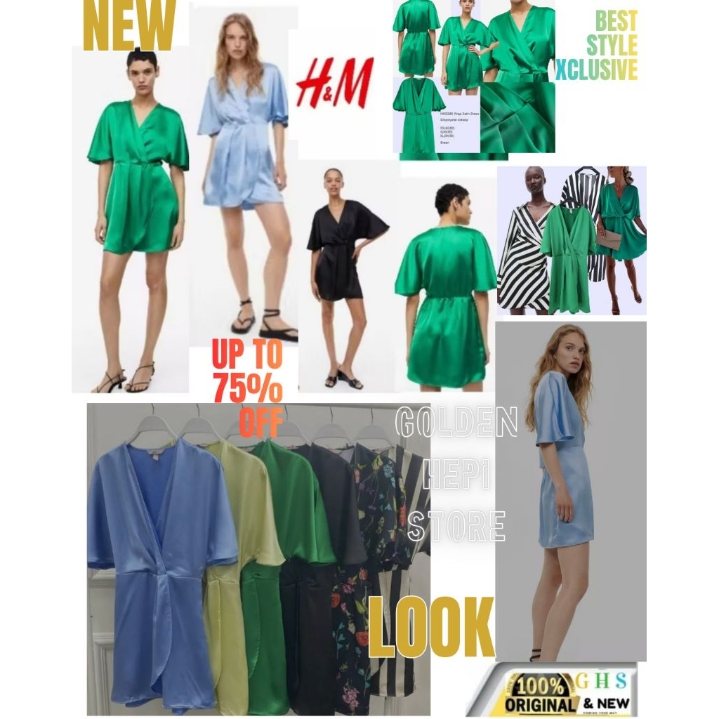 Dress Wanita Vneck HnM  satin Original Branded