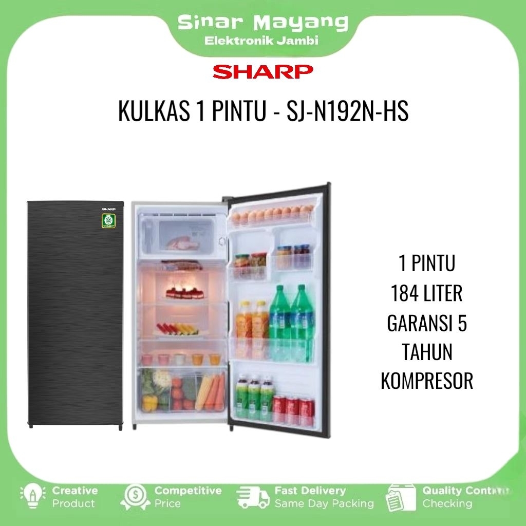 Kulkas SHARP SJ-192NHS/ Kulkas 1 Pintu Tinggi SHARP/ Garansi Resmi SHARP